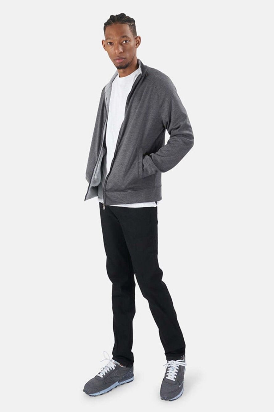 WHEELERS.V Garros Mock Neck Full Zip Charcoal Heather USA M Gorpcore Minimalist